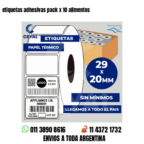 etiquetas adhesivas pack x 10 alimentos