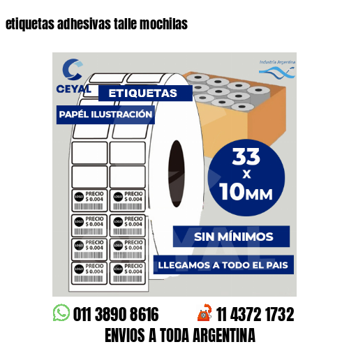 etiquetas adhesivas talle mochilas