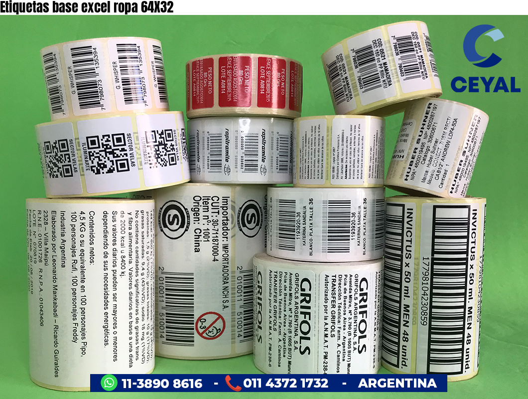 Etiquetas base excel ropa 64X32