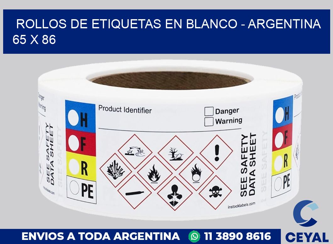 Rollos de etiquetas en blanco – Argentina 65 x 86