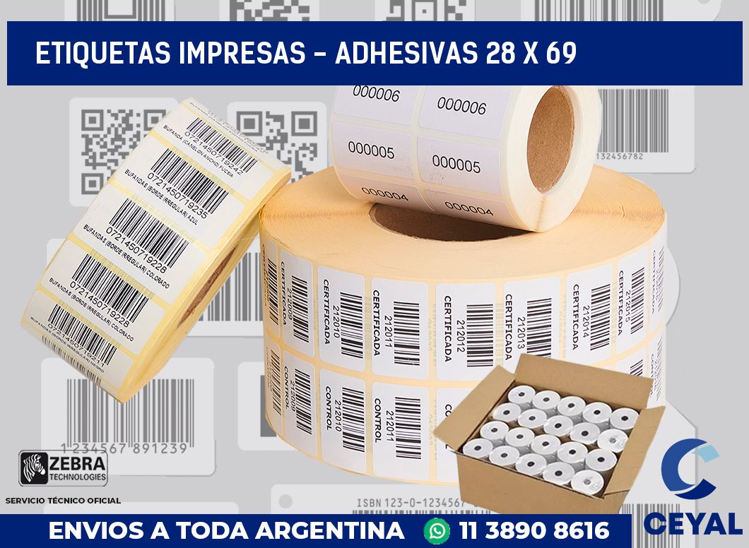 etiquetas impresas - Adhesivas 28 x 69