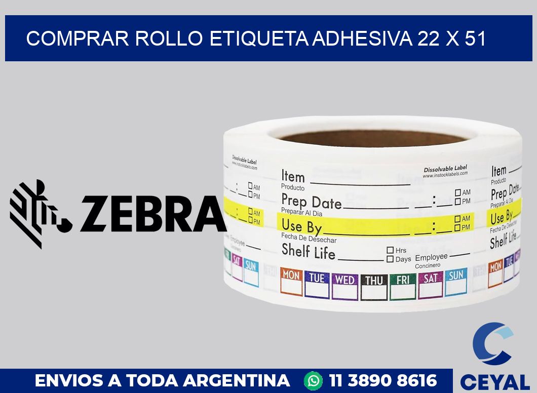 Comprar rollo etiqueta adhesiva 22 x 51