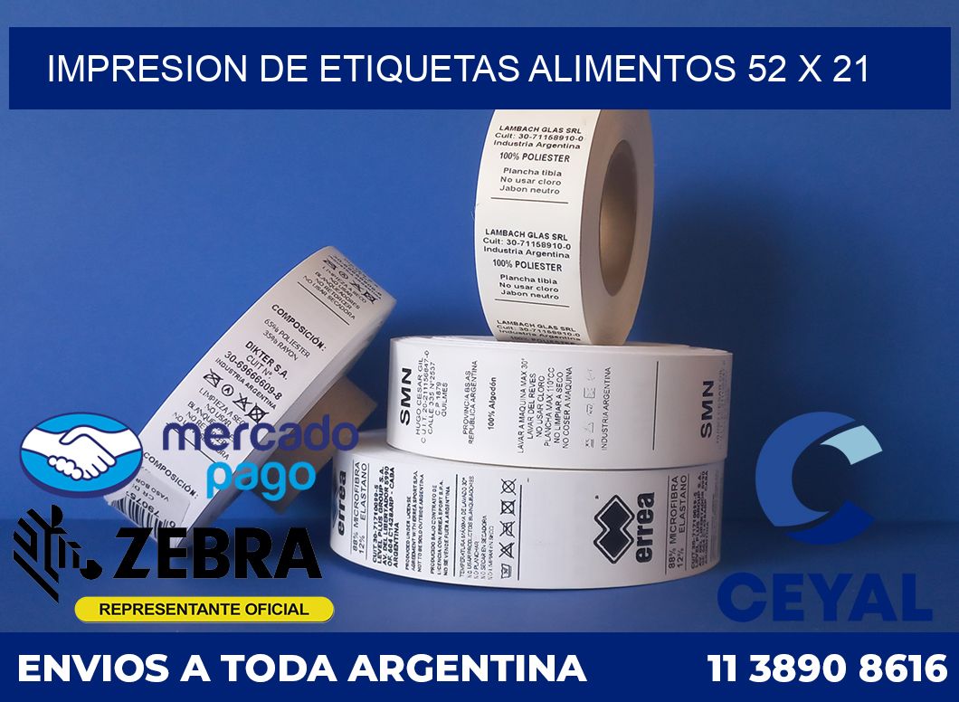 Impresion de etiquetas alimentos 52 x 21