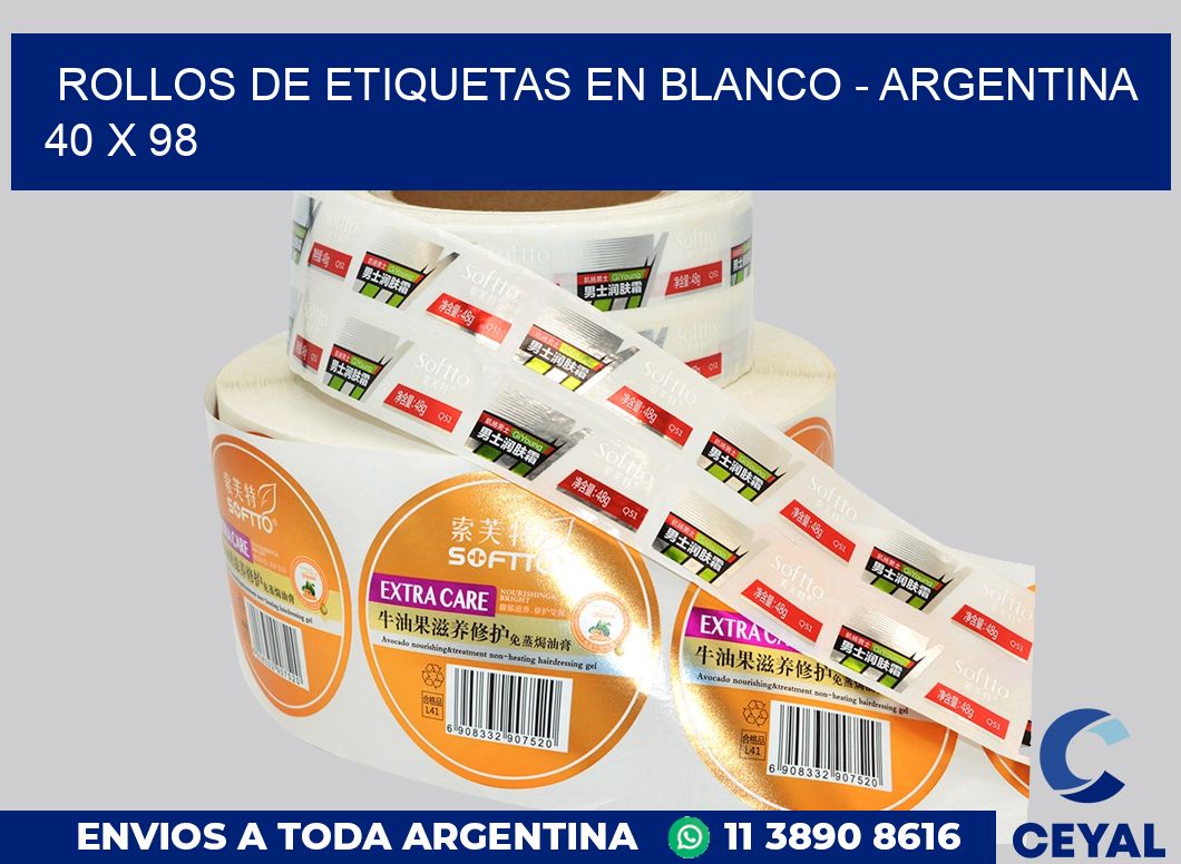 Rollos de etiquetas en blanco – Argentina 40 x 98