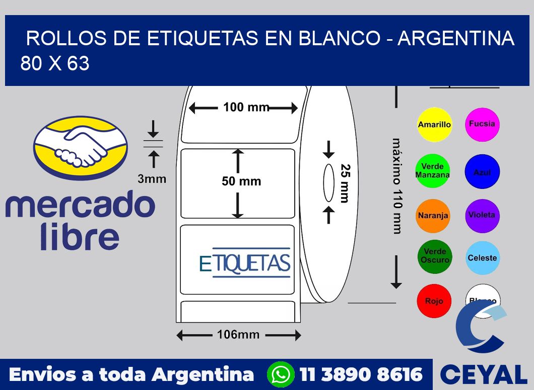 Rollos de etiquetas en blanco - Argentina 80 x 63