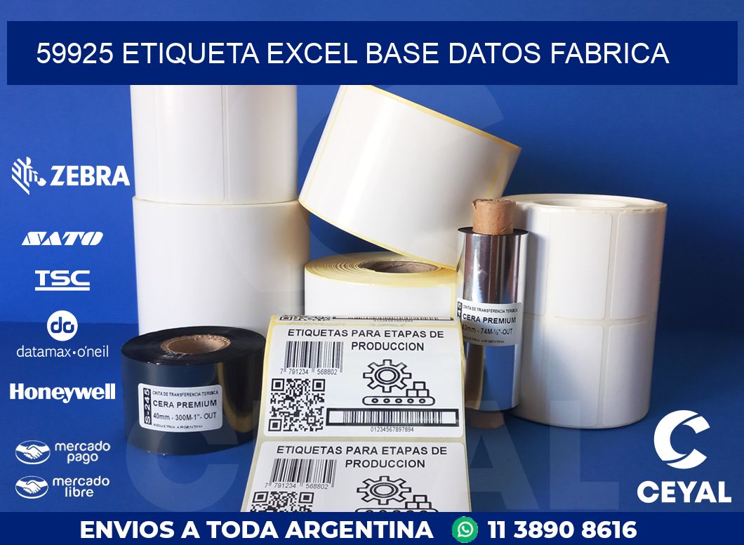 59925 etiqueta excel base datos fabrica