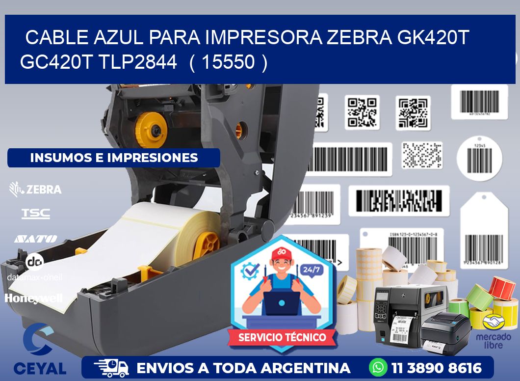 cable azul para impresora zebra GK420T GC420T TLP2844  ( 15550 )