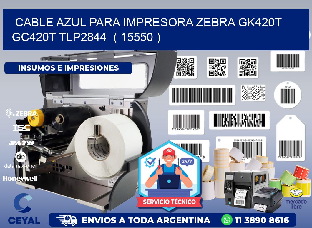 cable azul para impresora zebra GK420T GC420T TLP2844  ( 15550 )