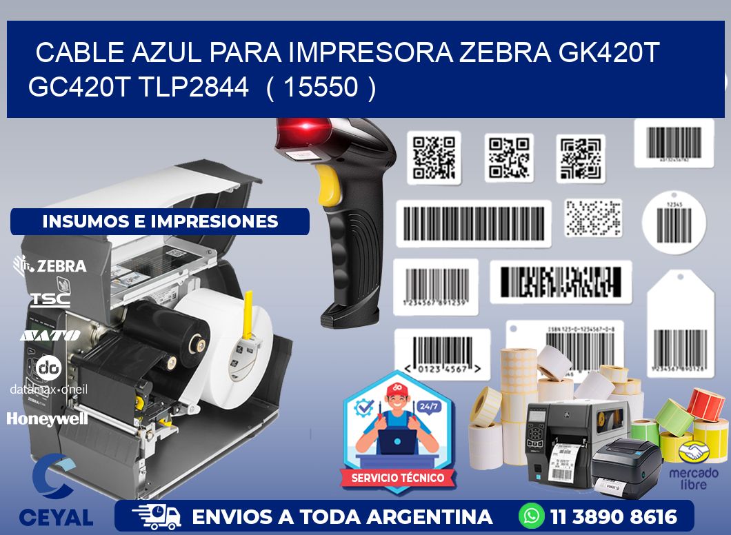 cable azul para impresora zebra GK420T GC420T TLP2844  ( 15550 )