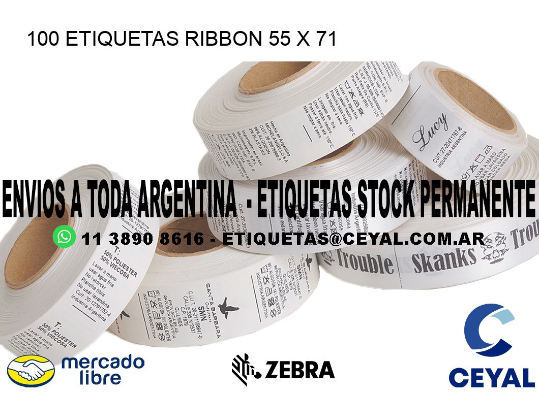 100 ETIQUETAS RIBBON 55 x 71