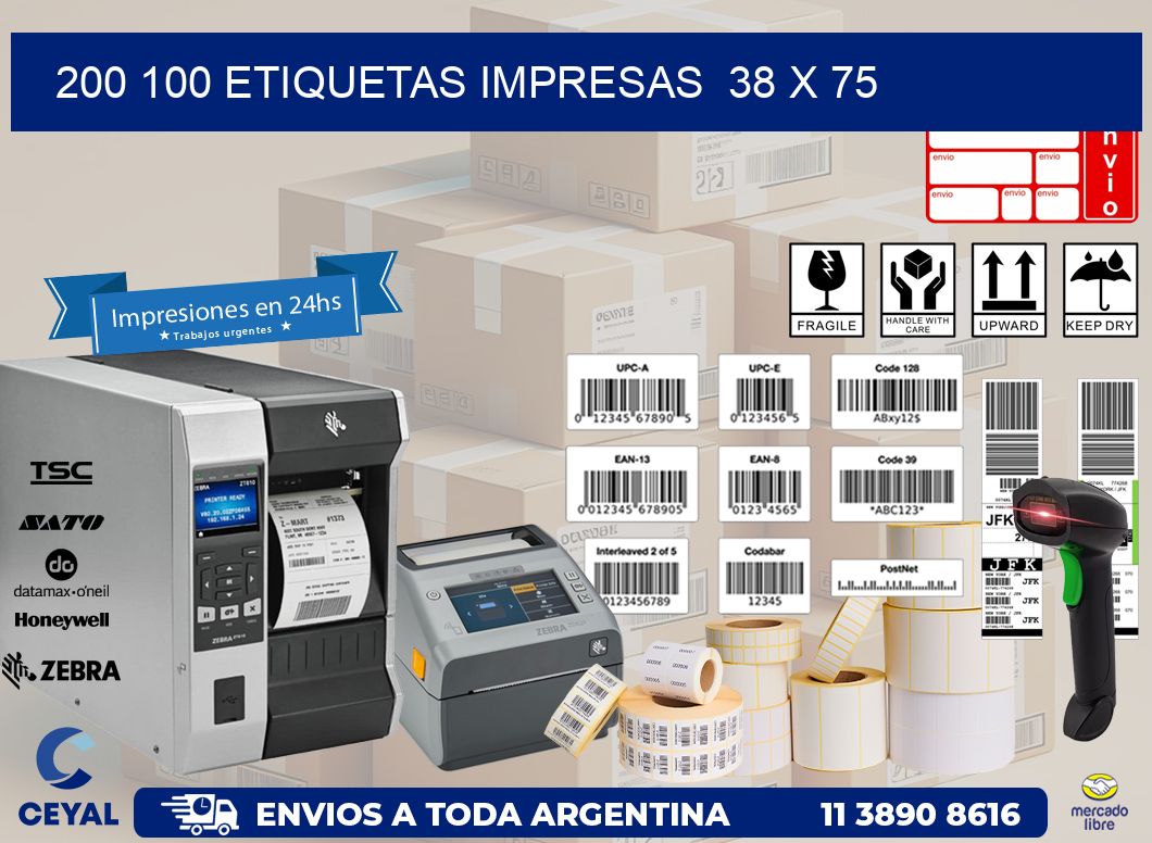 200 100 ETIQUETAS IMPRESAS  38 x 75