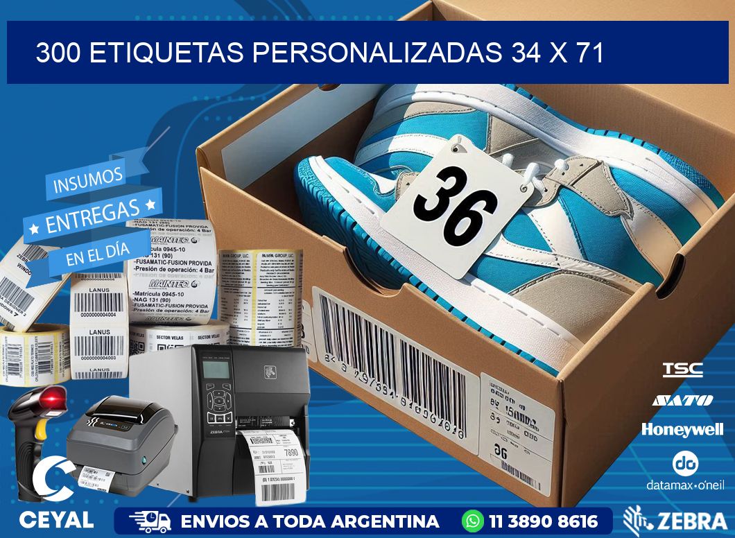 300 ETIQUETAS PERSONALIZADAS 34 x 71