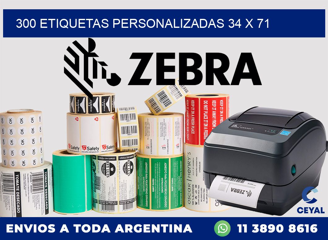 300 ETIQUETAS PERSONALIZADAS 34 x 71