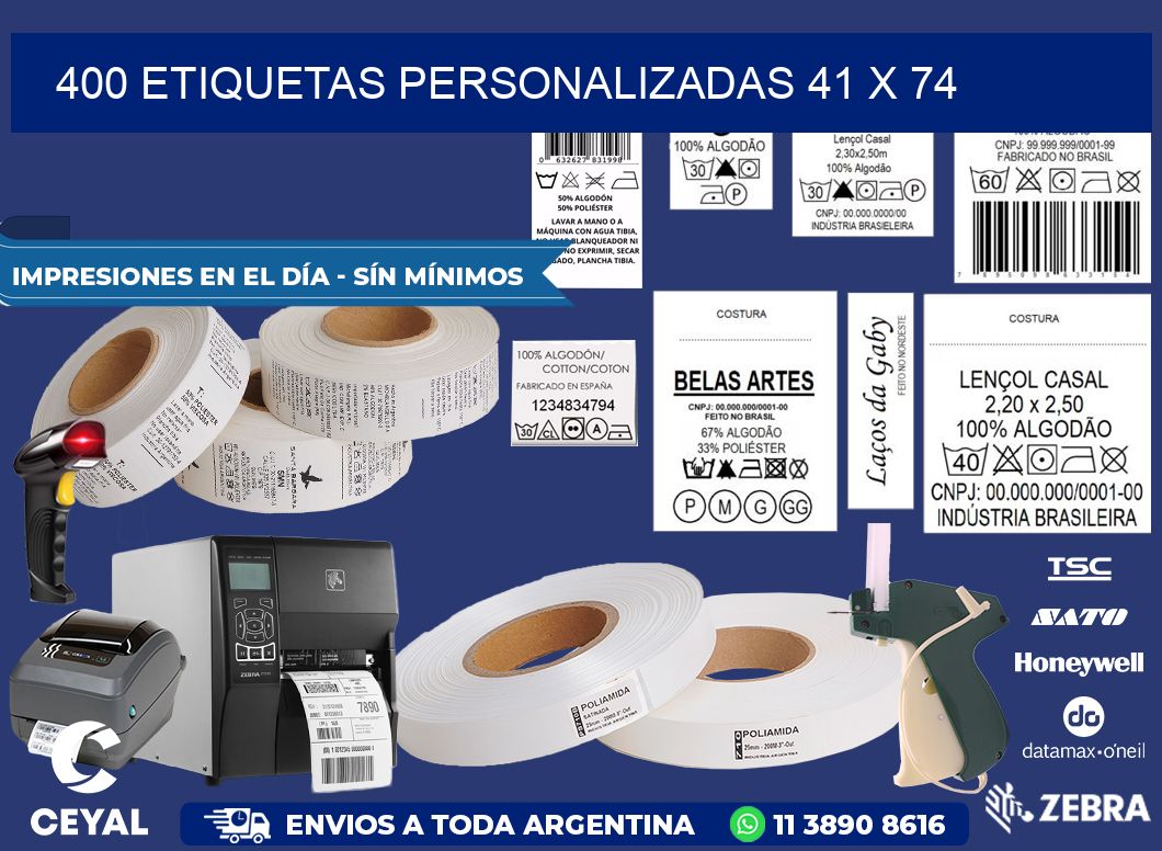 400 ETIQUETAS PERSONALIZADAS 41 x 74