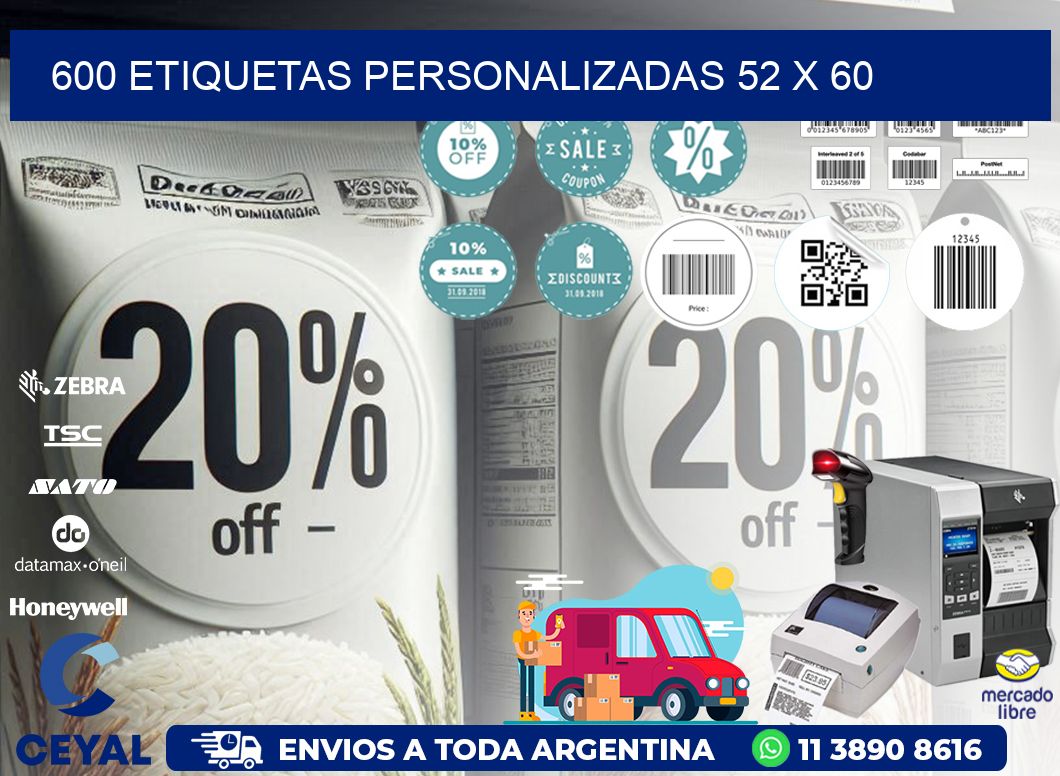 600 ETIQUETAS PERSONALIZADAS 52 x 60