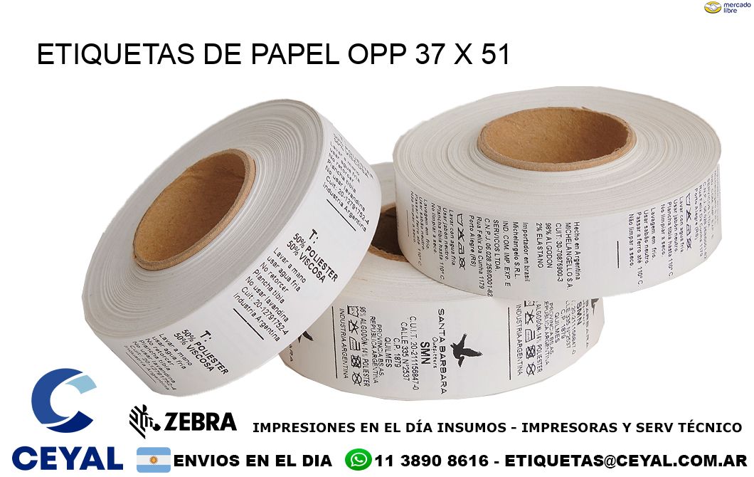 ETIQUETAS DE PAPEL OPP 37 x 51