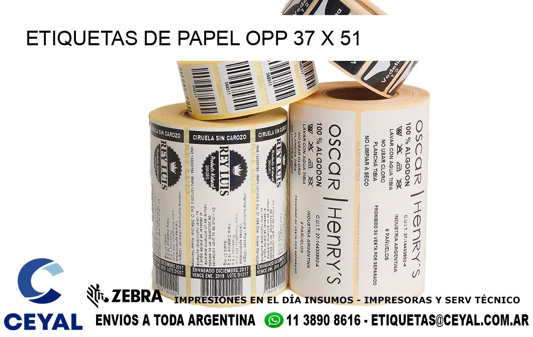 ETIQUETAS DE PAPEL OPP 37 x 51