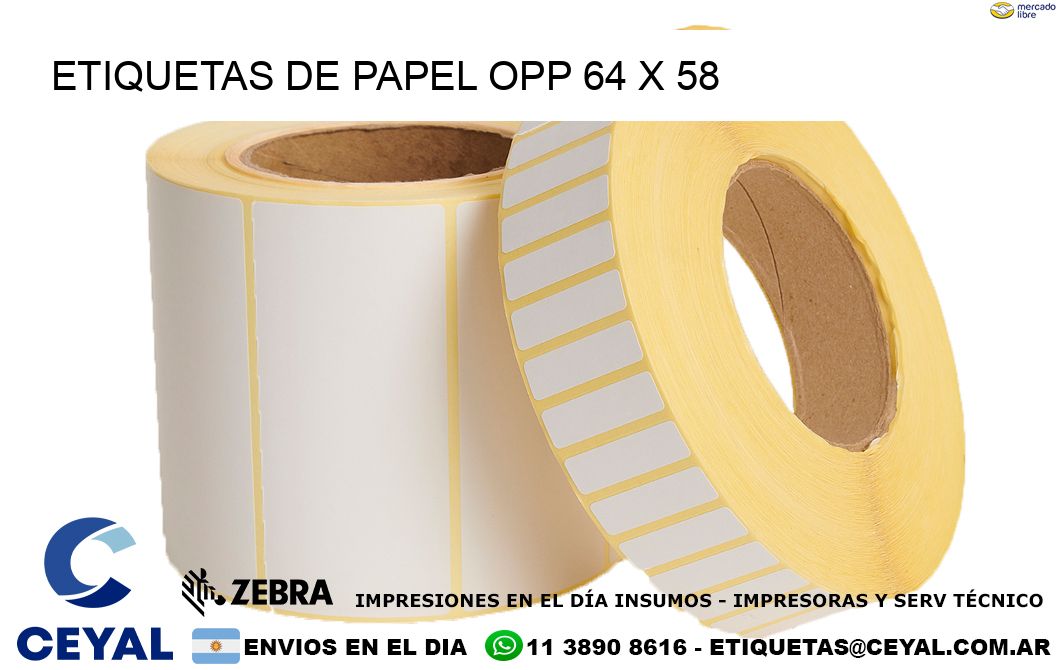 ETIQUETAS DE PAPEL OPP 64 x 58