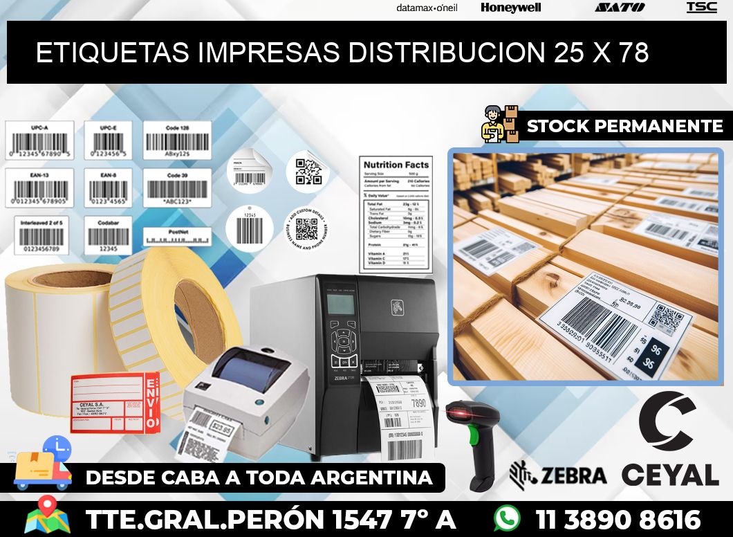 ETIQUETAS IMPRESAS DISTRIBUCION 25 x 78