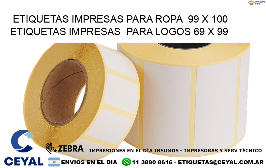 ETIQUETAS IMPRESAS PARA ROPA  99 x 100 ETIQUETAS IMPRESAS  PARA LOGOS 69 x 99