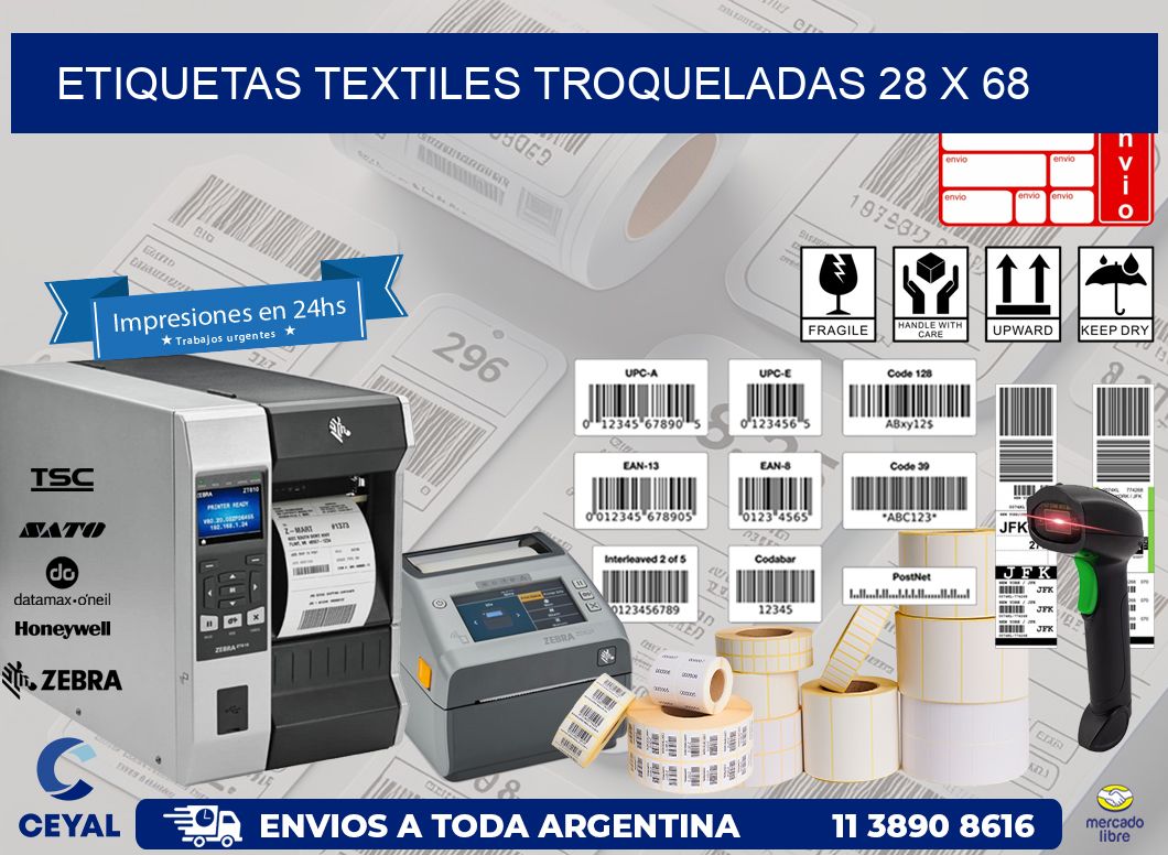 ETIQUETAS TEXTILES TROQUELADAS 28 x 68