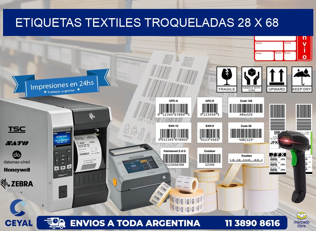 ETIQUETAS TEXTILES TROQUELADAS 28 x 68