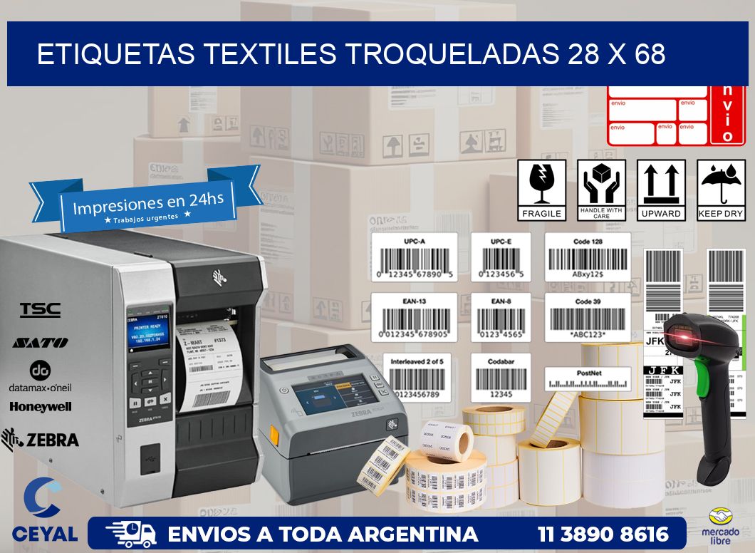 ETIQUETAS TEXTILES TROQUELADAS 28 x 68