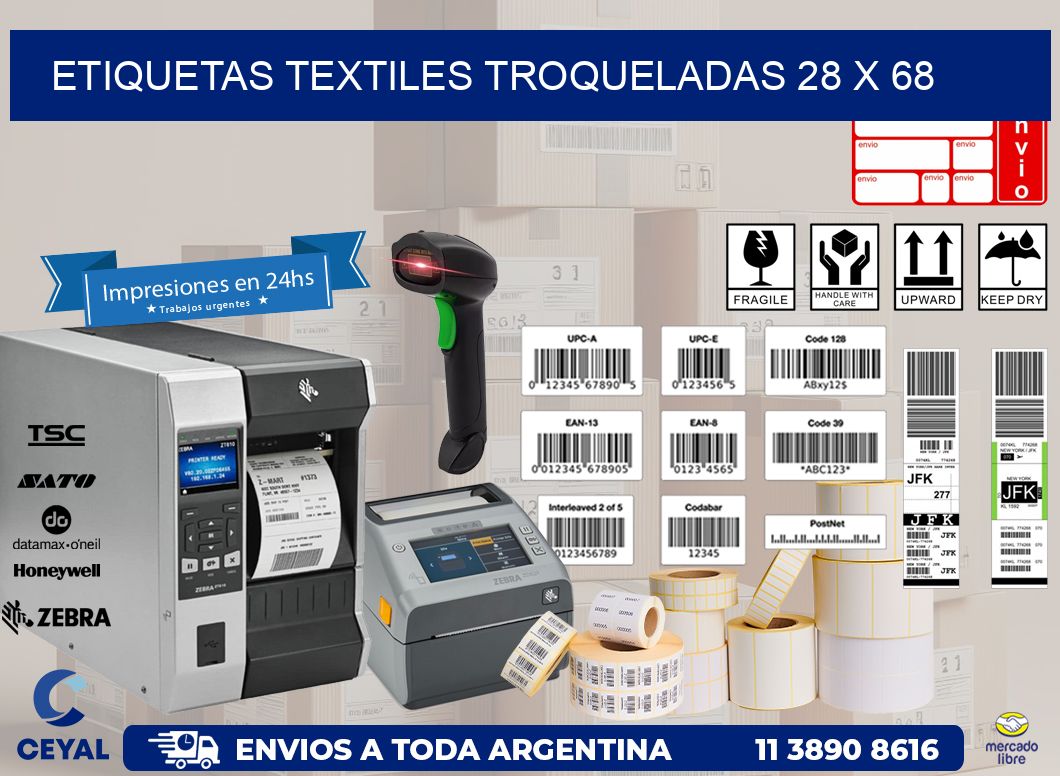 ETIQUETAS TEXTILES TROQUELADAS 28 x 68