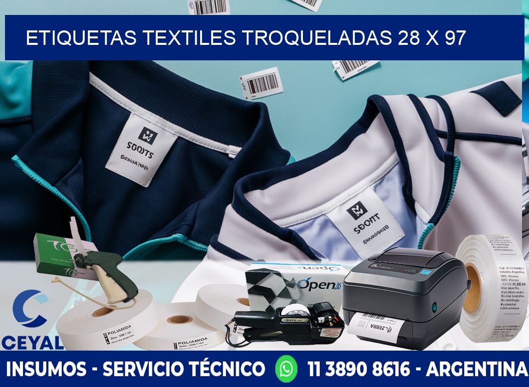 ETIQUETAS TEXTILES TROQUELADAS 28 x 97