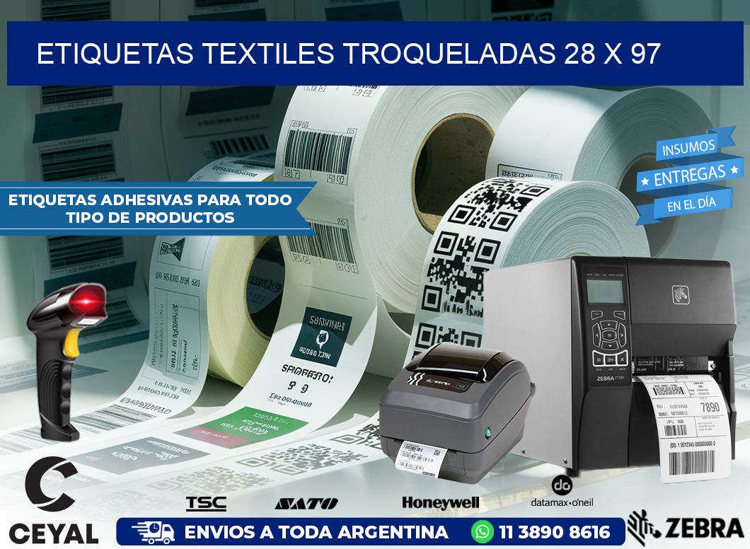 ETIQUETAS TEXTILES TROQUELADAS 28 x 97