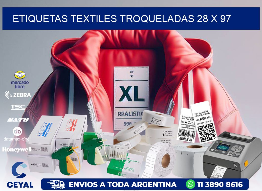 ETIQUETAS TEXTILES TROQUELADAS 28 x 97