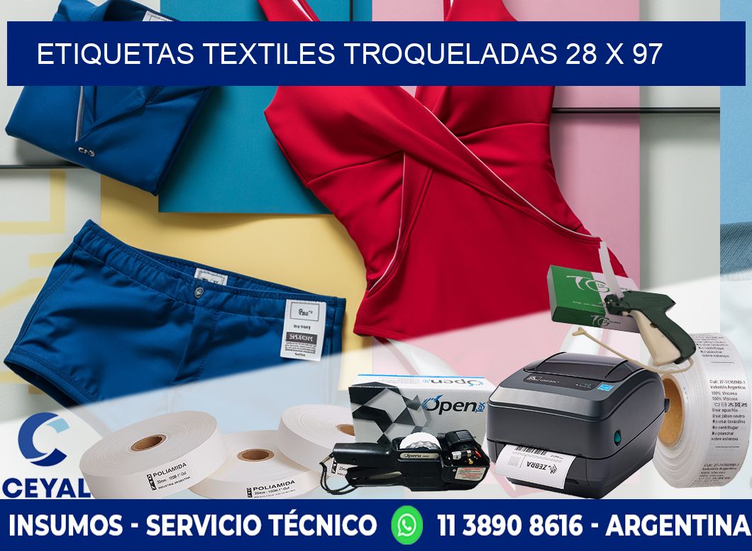 ETIQUETAS TEXTILES TROQUELADAS 28 x 97