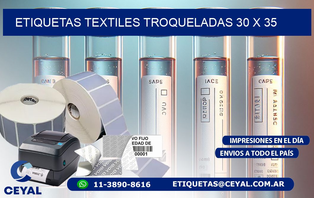 ETIQUETAS TEXTILES TROQUELADAS 30 x 35