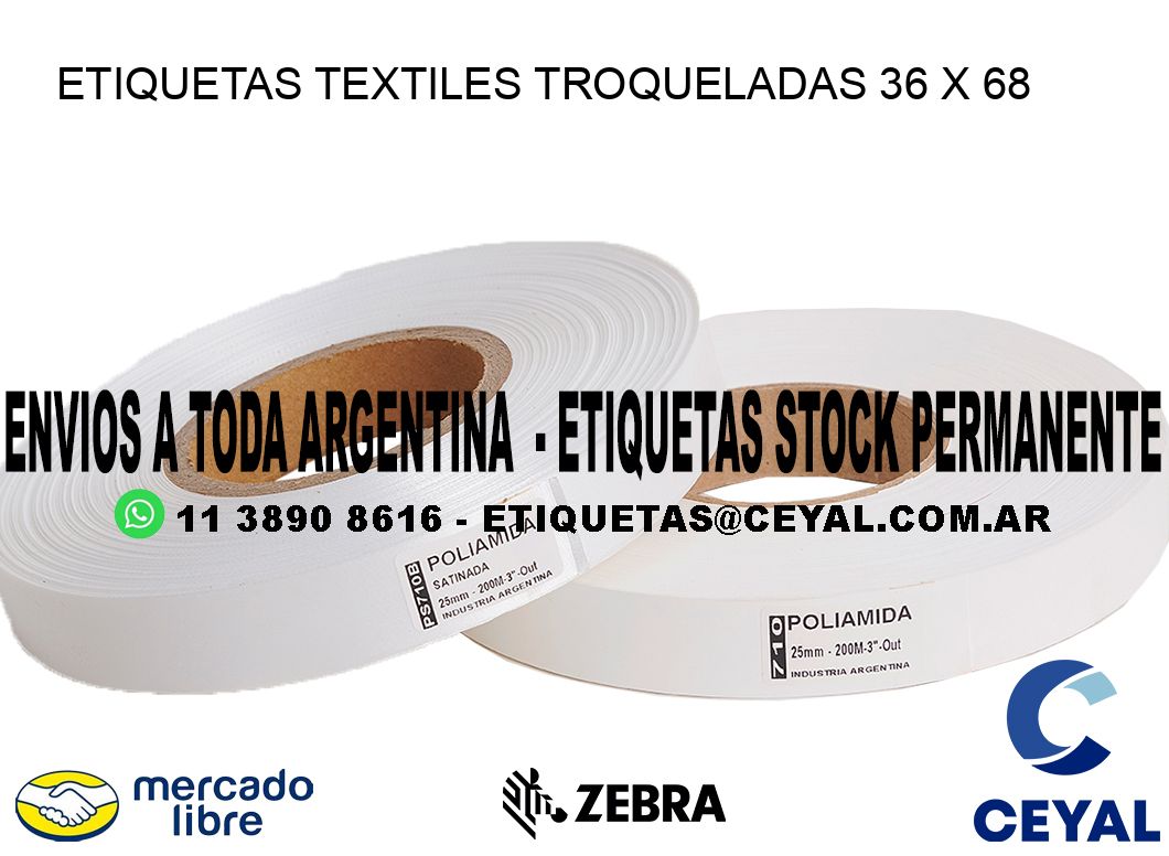 ETIQUETAS TEXTILES TROQUELADAS 36 x 68