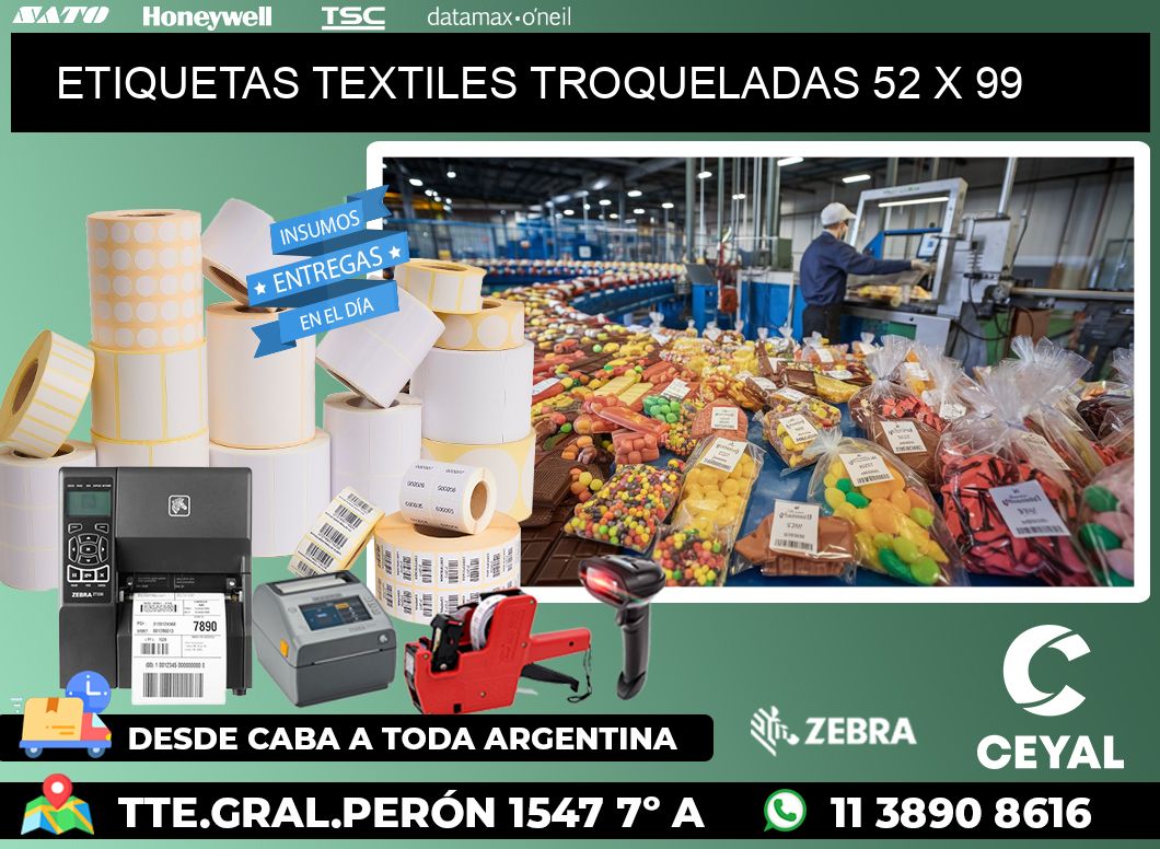 ETIQUETAS TEXTILES TROQUELADAS 52 x 99