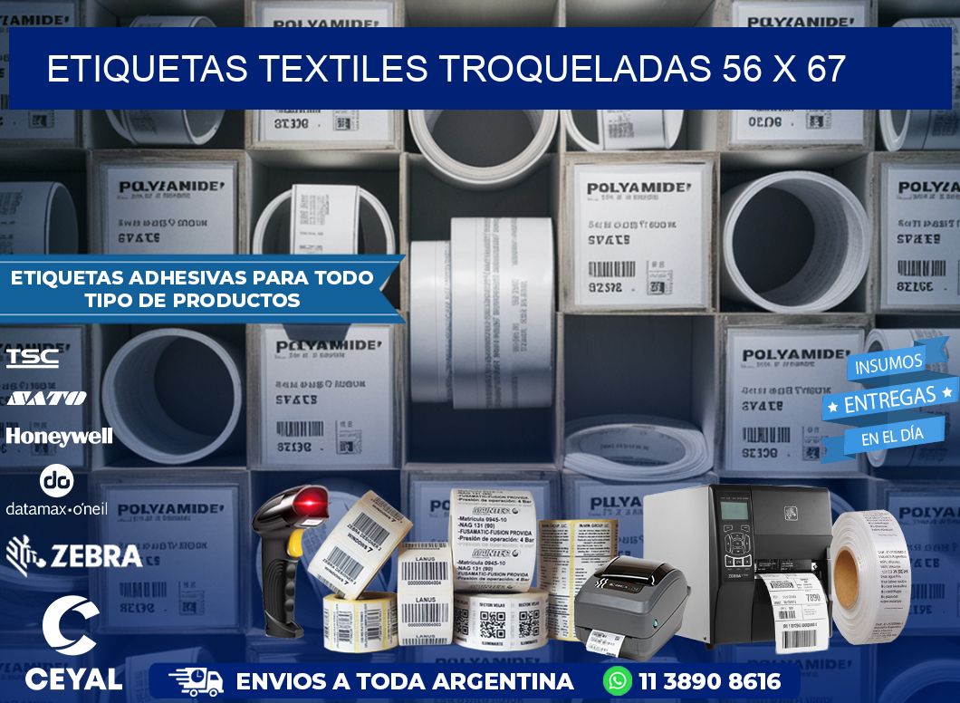 ETIQUETAS TEXTILES TROQUELADAS 56 x 67