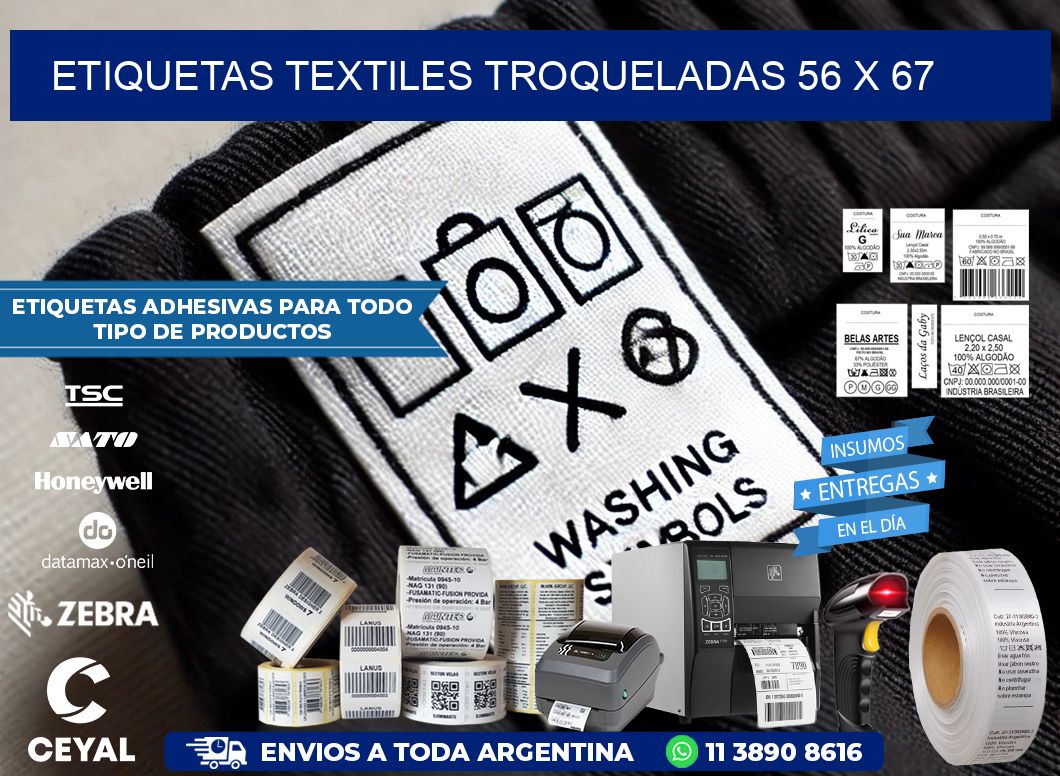 ETIQUETAS TEXTILES TROQUELADAS 56 x 67