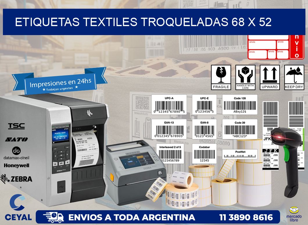 ETIQUETAS TEXTILES TROQUELADAS 68 x 52