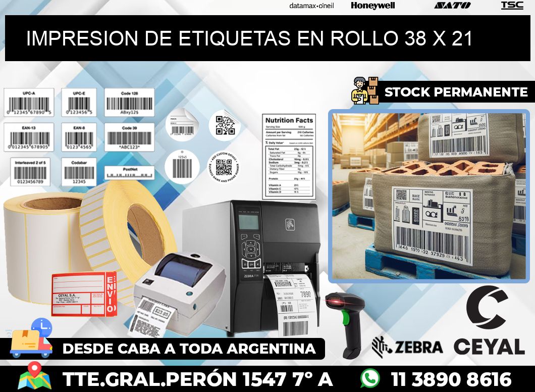 IMPRESION DE ETIQUETAS EN ROLLO 38 x 21