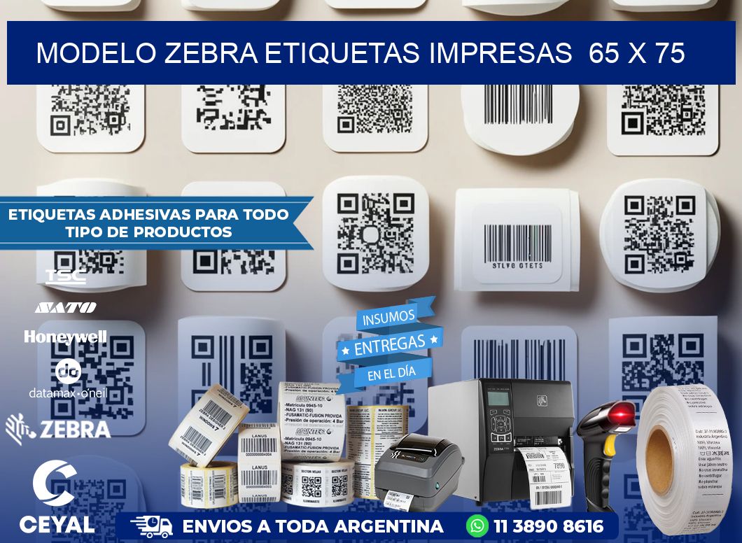 MODELO ZEBRA ETIQUETAS IMPRESAS  65 x 75