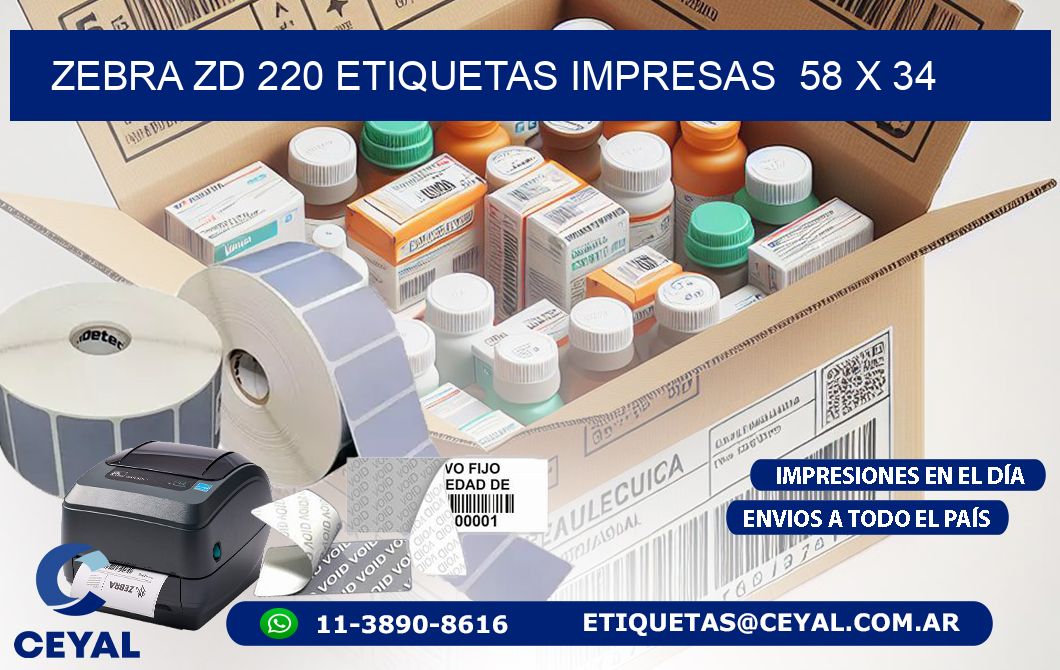 ZEBRA ZD 220 ETIQUETAS IMPRESAS  58 x 34