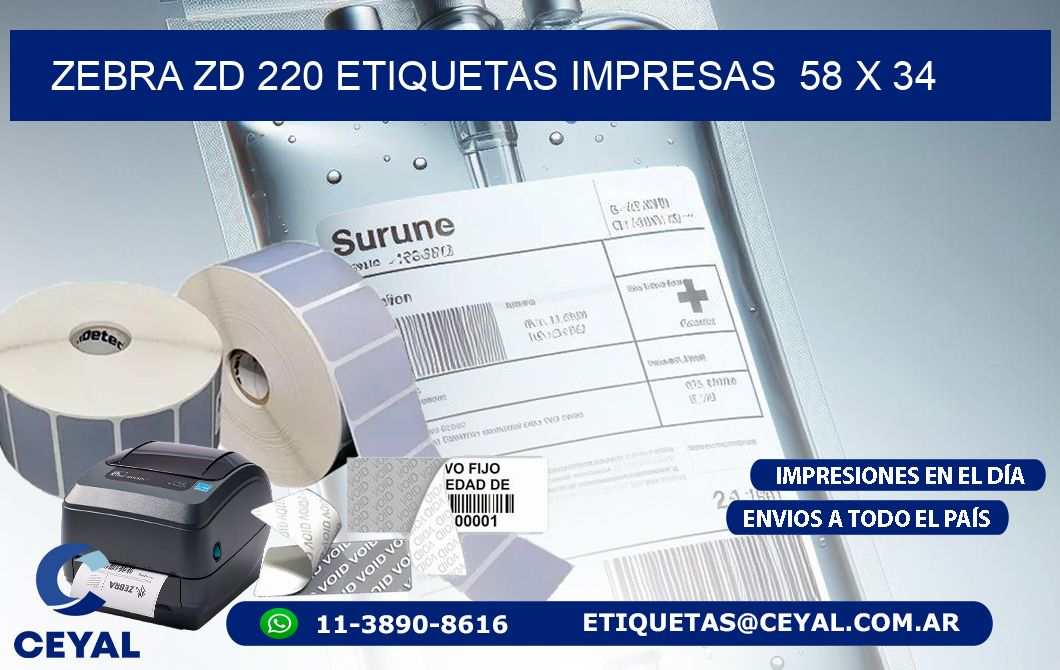 ZEBRA ZD 220 ETIQUETAS IMPRESAS  58 x 34