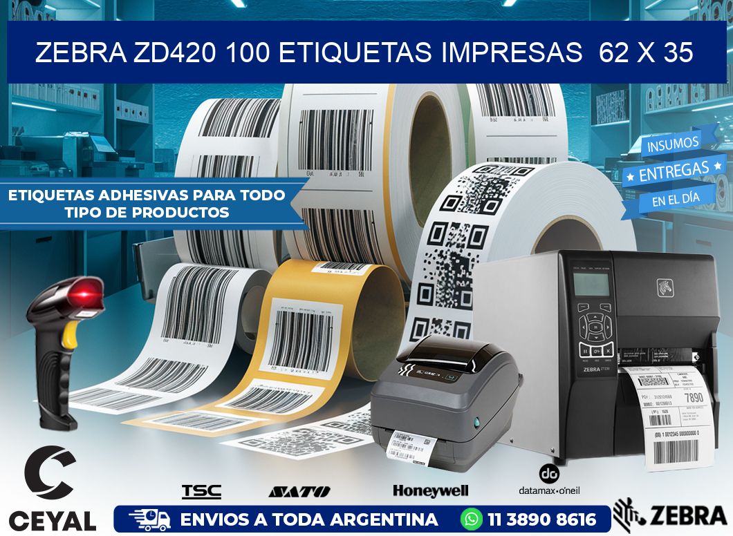 ZEBRA ZD420 100 ETIQUETAS IMPRESAS  62 x 35