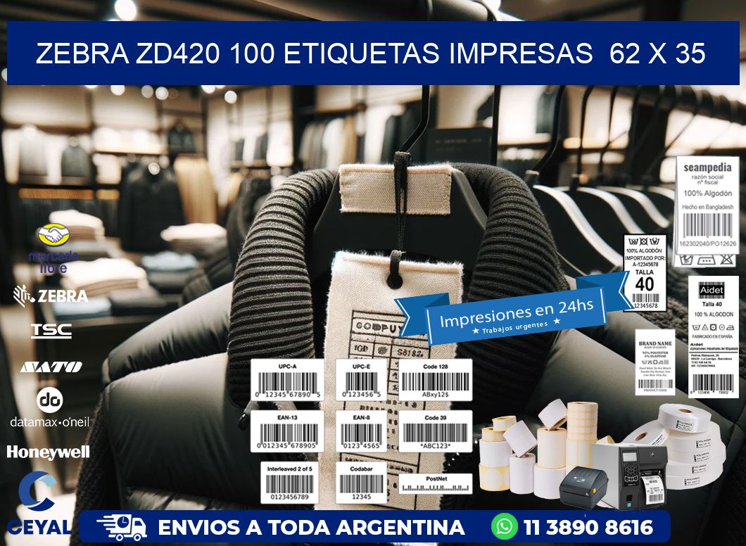 ZEBRA ZD420 100 ETIQUETAS IMPRESAS  62 x 35