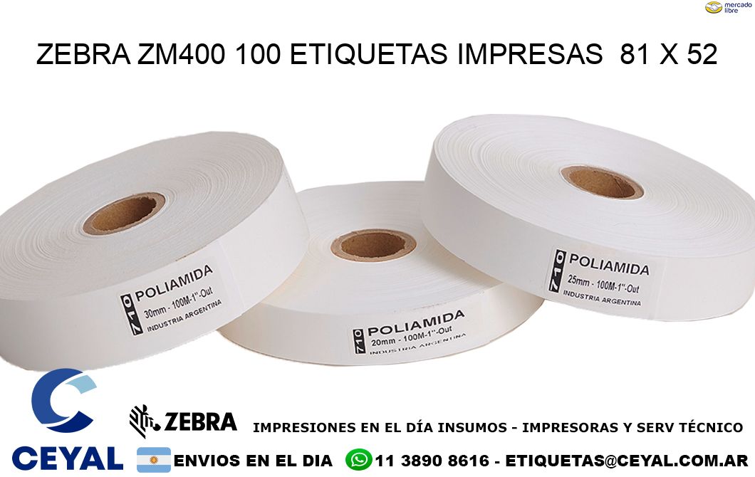 ZEBRA ZM400 100 ETIQUETAS IMPRESAS  81 x 52