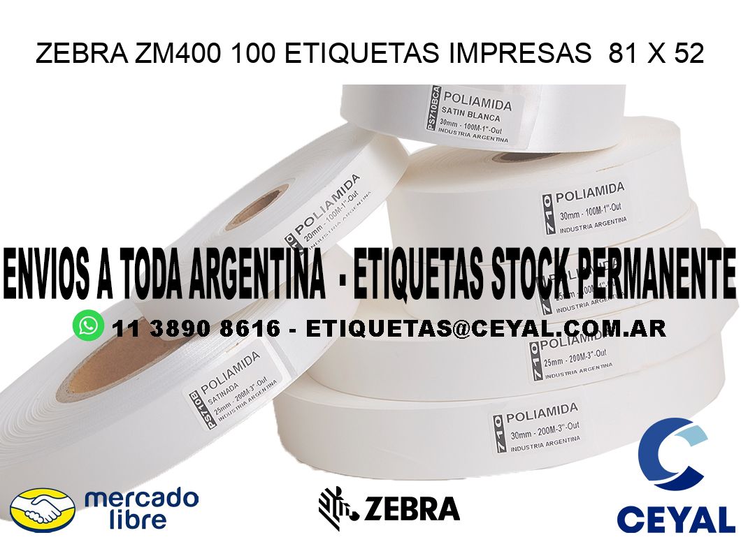 ZEBRA ZM400 100 ETIQUETAS IMPRESAS  81 x 52