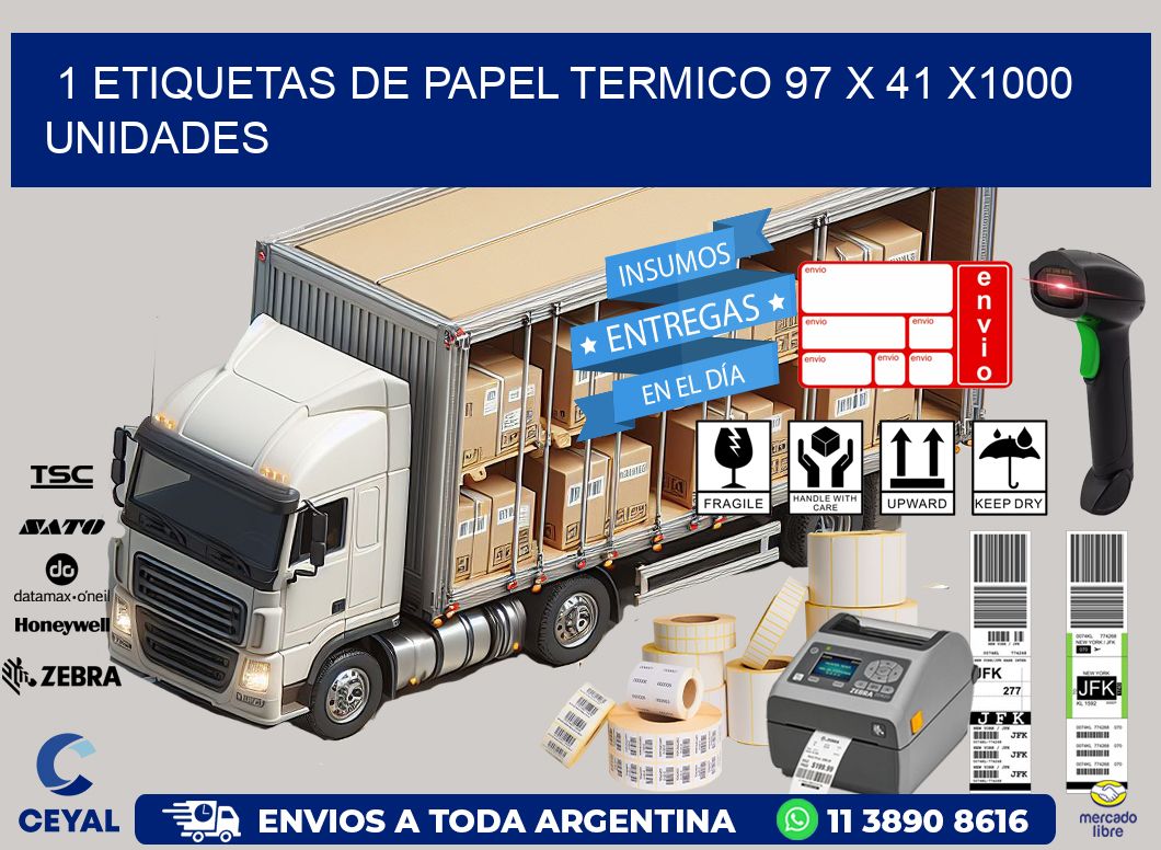 1 ETIQUETAS DE PAPEL TERMICO 97 x 41 X1000 UNIDADES