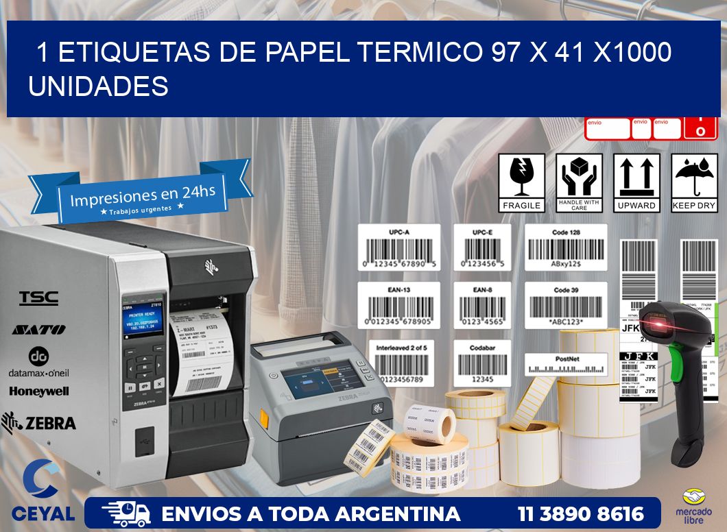 1 ETIQUETAS DE PAPEL TERMICO 97 x 41 X1000 UNIDADES