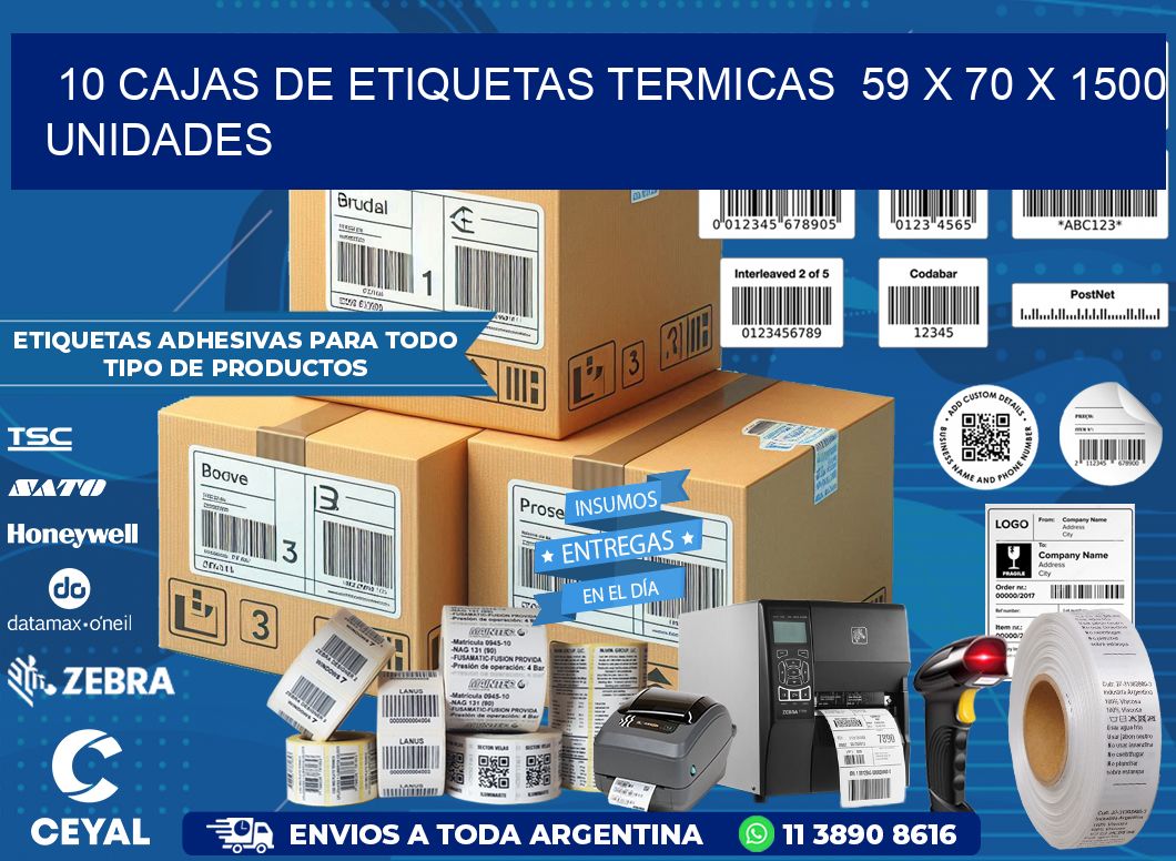 10 CAJAS DE ETIQUETAS TERMICAS  59 x 70 X 1500 UNIDADES