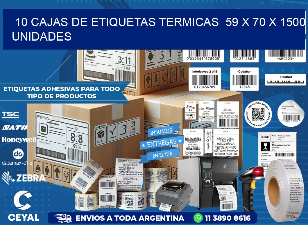 10 CAJAS DE ETIQUETAS TERMICAS  59 x 70 X 1500 UNIDADES